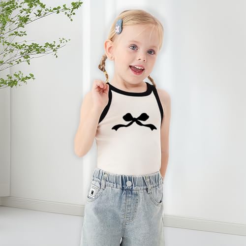 Girls Tank Tops Cute Preppy Sleeveless Bow Graphic Shirts Kid Toddler Camisoles Summer Crop Top for Kids 3-8 Years3