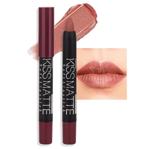 evpct 1Pcs Light Pink Metallic Lipstick and Lip Crayon Liner Pencil Pen Set for Women Lip Stain Long Lasting Waterproof labiales mate magicos 24 horas originales pintalabios permanente 24 horas 01