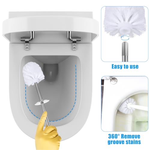Image of 5 Pcs Toilet Brush Replacement Heads - White Round Ball Cleaning Brush Head Refills for Bathroom Self Locking Universal Screw Part for Home Office Hotel 3.93 x 3.14 in