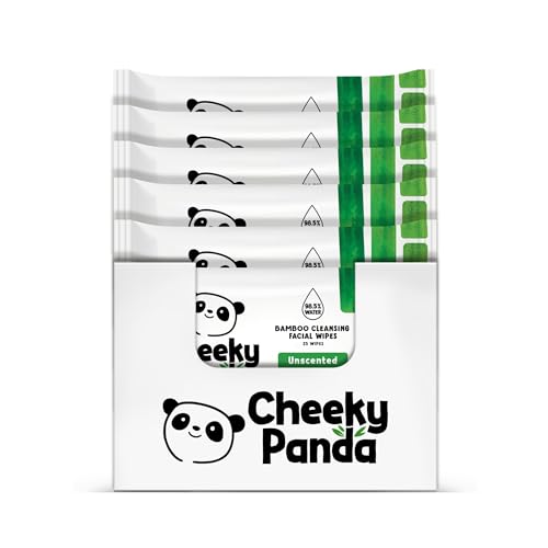 The Cheeky Panda Bamboo Face Cleanser Makeup Remover Wipes Unscented | 6 Packs of 25 | Purified Water | Plant Based & Vegan | Sustainable Alternative