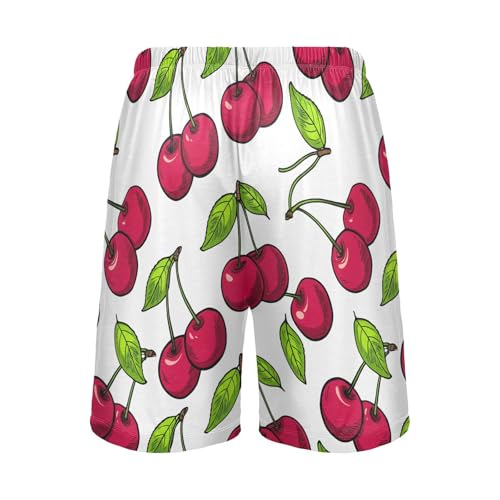 Cherries Leaves White Pajama Shorts for Men Lounge Pants Sleep Lounge Short Men's Separate Bottoms with Pockets, S-XXL2