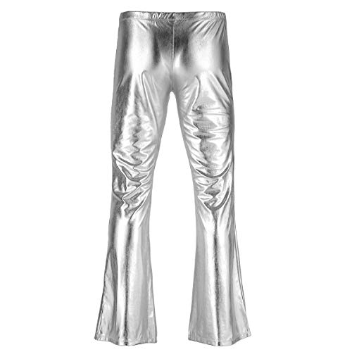 YiZYiF Men's PVC Leather 60s 70s Shiny Metallic Long Pants Bell Bottom Flared Trousers2