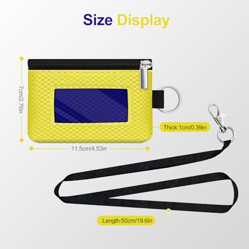 Image of Minimalist RFID Blocking Small Wallet with ID Window,WaterResistant Zip Id Case Wallet with Lanyard Keychain for Cards,Cash,Travel,Women,Men (Lemon Yellow /Sapphire Blue)