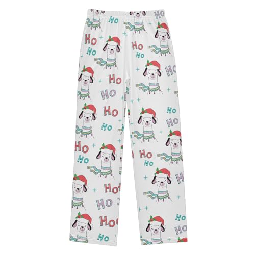 ZZXXB Merry Christmas Alpaca Hoho Boys Long Pants Soft Trousers Elastic Waist Kids Lounge Bottoms with Pockets S-XL