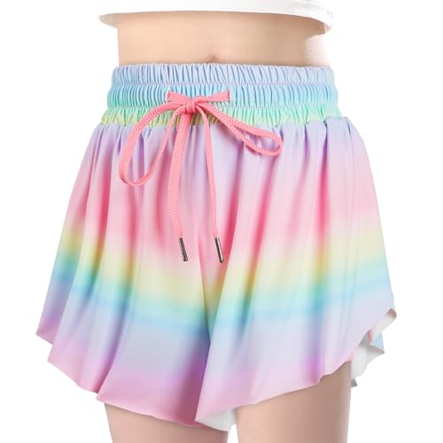 Butterfly Shorts Girls Flowy Athletic Shorts 2-in-1 Skorts for Teen Girl Skirt Clothes for Tennis Cheer Soccer