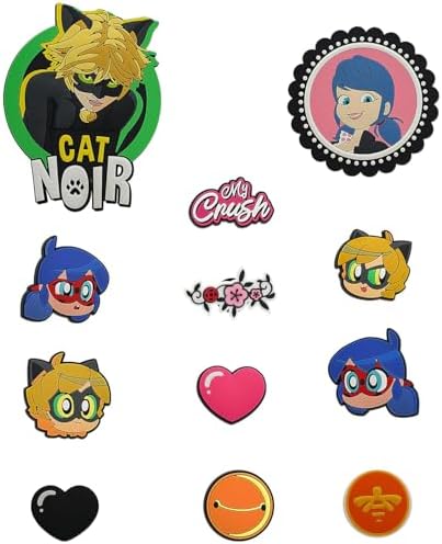Miraculous Ladybug - Pop n' Swop 12 Assorted Ladybug and Cat Noir Badges, Regular and XXL Clip-on Badges, compatible with Pop n' Swop Purses, Shoulder Bag and Backpacks (Wyncor)