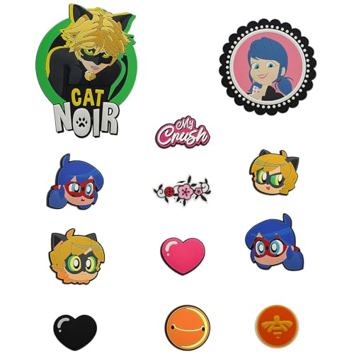 Miraculous Ladybug - Pop n' Swop 12 Assorted Ladybug and Cat Noir Badges, Regular and XXL Clip-on Badges, compatible with Pop n' Swop Purses, Shoulder Bag and Backpacks (Wyncor)