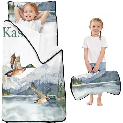 Personalized Toddler Nap Mat with Name – Custom Wild Duck Sleeping Bag with Pillowcase & Blanket for Boys Girls – Ideal Slumber Bags for Daycare, Preschool & Kindergarten
