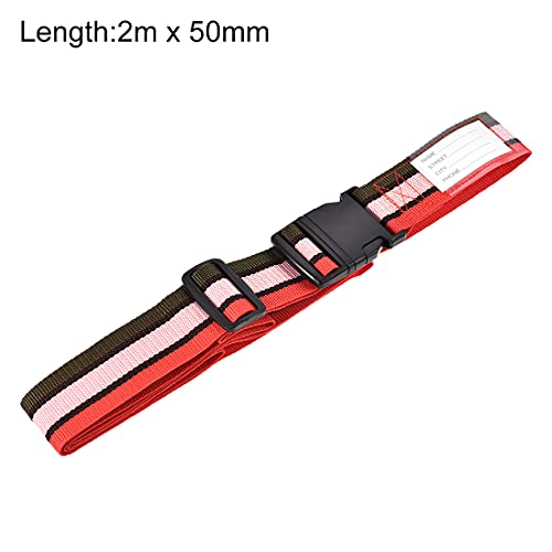 Image of uxcell Luggage Strap Suitcase Belt with Buckle Label, 2x78 2Mx5cm Adjustable PP Travel Bag Packing Accessory, Multi Color (Red Pink Dark Green)