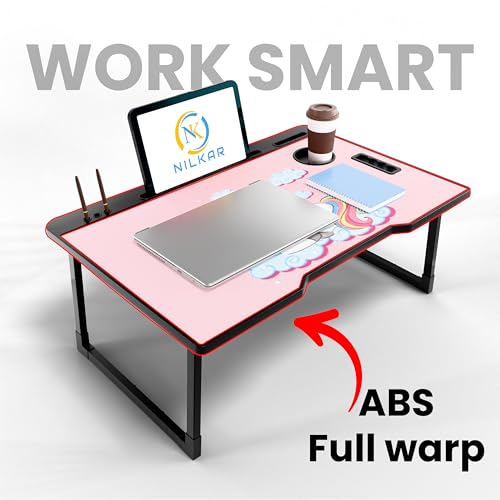 Image of LIDBOX Smart Multipurpose Foldable Laptop Table with Cup Holder, Study Table, Bed Table, Breakfast Table, Foldable and Portable /Ergonomic & Rounded Edges /Non-Slip Legs (COT UNICORRNS)