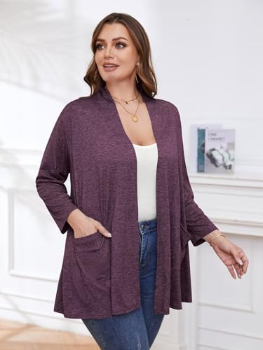 Image of BELAROI Plus Size Lightweight Cardigan Sweaters for Women Casual Open Front 3 /4 Sleeve Cover Up