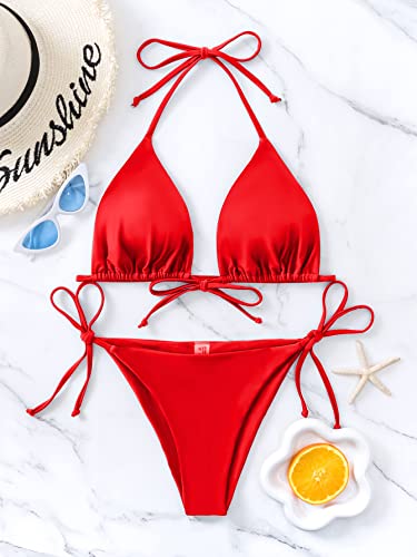Image of Bikinis Swimsuit Set for Women Swimwear Triangle Bathing Suit Tie String Thong