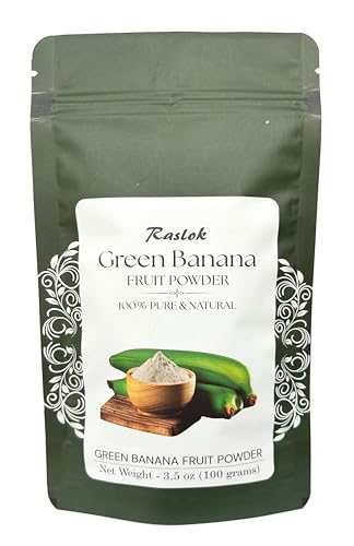 Raslok Green Banana Powder | Superfoods | High-Fiber | Flour Alternative | Prebiotic Fiber | 100gm - 3.5 oz