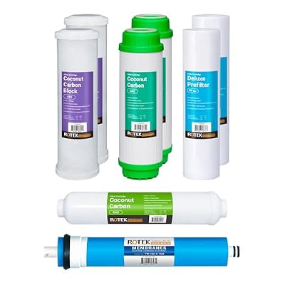 Rotek Water System Reverse Osmosis Universal Water Filter Set | 8 Replacement Water Filters with 100 GPD Membrane | 1 Year Supply | Under Sink RO Water Filter Kit | PP, GAC, CTO, PC | 10 Inch Size