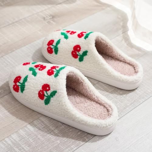 Funny Fuzzy Slippers for Women Cozy Embroidered Retro Comfy Warm Soft Slippers Slip-on House Bedroom Cotton Slippers for Her Couples Mother's Day Valentines Gifts4
