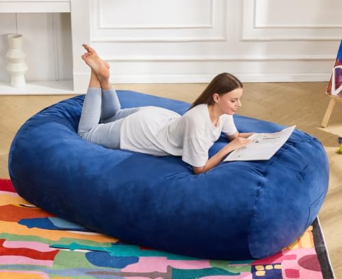 Image of Hobestluk 5FT Bean Bag Chair Large Beanbag Lounger with Removable Cover Adult Bean Bag Chair with Portable Handle Desgin for Living Room Bedroom (Blue, 5FT)