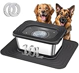 Decflow 10L Stainless Steel Dog Water Bowl, No Spill Anti-Splash Dog Bowls with XXL Silicone Mat, Spill-Proof Slow Feeder for Messy Drinkers, Heavy Duty Pet Bowls for Indoor/Outdoor Use Black