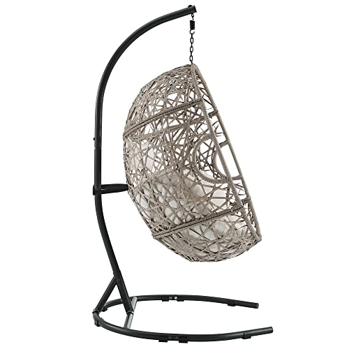 Ulax Furniture Egg Chair, Hanging Swing Chair With Stand, Outdoor Patio Wicker Tear Drop Hammock Chair With Cushion (Beige) #TOP3