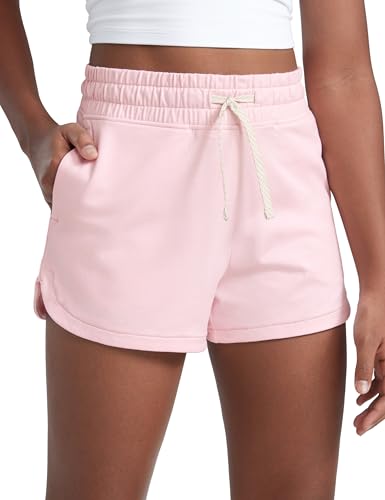 CRZ YOGA Girls Cloud Jersey Dolphin Casual Sweat Shorts - Lounge Athletic Tennis Soccer Pockets Drawstring Kids Teen Strawberry Pink Medium