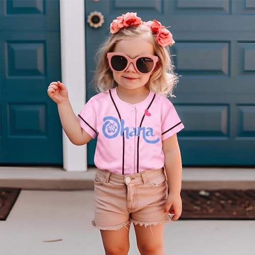 Image of Hawaiian Baseball Jersey for Toddler Girls Summer Vacation Theme Park Outfit Short Sleeve Button Down Shirt