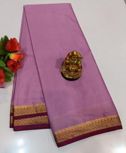 Image of Anushka Fashions Semi Mysore Crepe Silk Saree with 2D Pattern, Contrast Border, Rich Pallu & Blouse Piece Included, Lightweight Ethnic Wear for Festive, Party & Traditional Occasions
