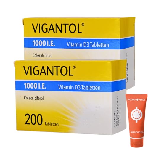 Vigantol 1000 I.E. Vitamin D3 Tabletten Colecalciferol bei Vitamin D Mangel und unterstützend bei Osteoporose I Sparset mit give-away von Pharma Perle (2 x 200 St.)