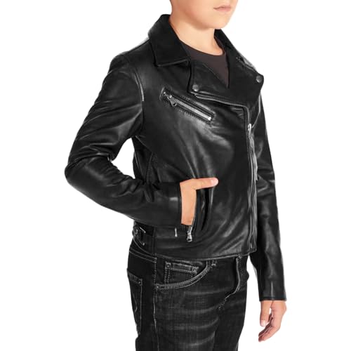 Trifoliate Boy's Real Leather Jacket - Biker Outerwear Oblique Zipper Sheepskin Kids Motorcycle Jackets3