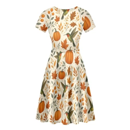 Image of HUGS IDEA Womens Puffy Swing Midi Dress Round Neck Short Sleeve Party A-Line Dresses