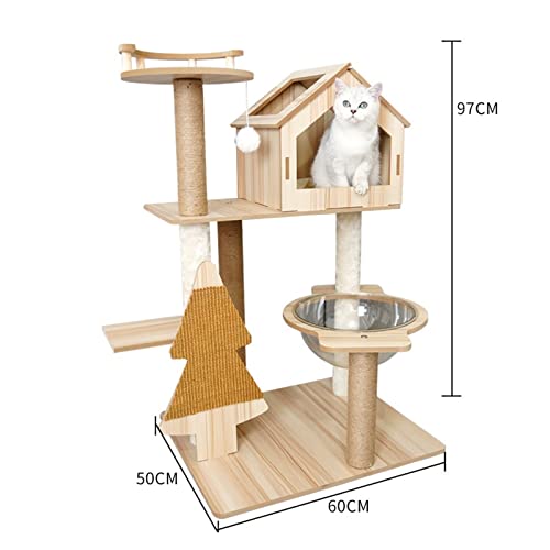 Arbre à chat grand format avec griffoir intégré et cabane confortable pour le jeu