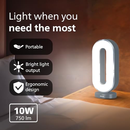 Image of PHILIPS Rover 10W Rechargeable LED Emergency Light | 800 Lumens | 2500mAh Battery | Type-C Fast Charging | 2 Brightness Modes | Up to 1.5H Backup | Ergonomic Handle, Portable | Grey, Pack of 1