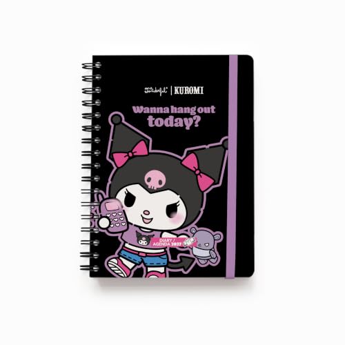 MR. WONDERFUL - Agenda Wonder Kuromi 2027 Hebdomadaire - Wanna Hang Out Today? - Agenda Semainier En Collaboration Avec Hello Kitty & Friends, 160 Pages FSC 100g, Autocollants Et Fermeture Élastique