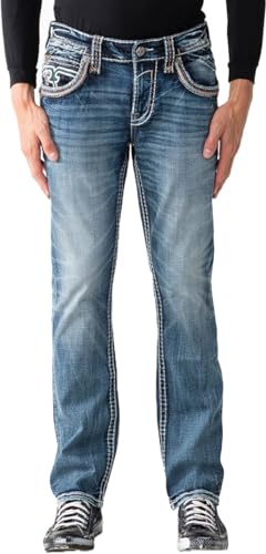 Rock Revival - Mens Elijah RP3659J Straight Jeans, Color Denim, Size: 40W x 32L