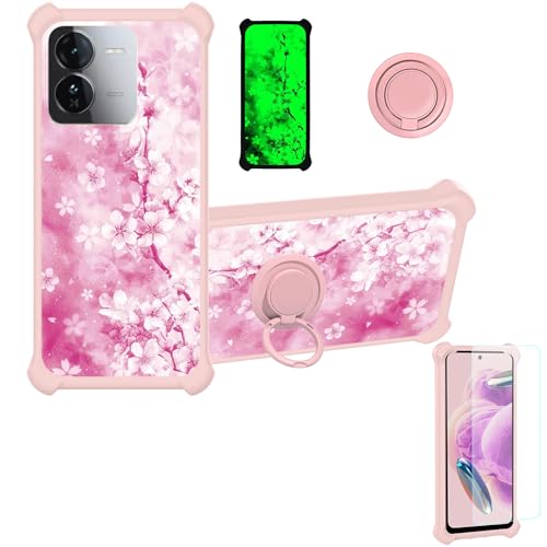 jioeuinly Case Compatible for Iqoo Z9 5g Phone Case Cover [with Tempered Glass Screen Protector][Hard PC + Soft Silicone][Ring Support] [Luminous Effect] YGF-MH