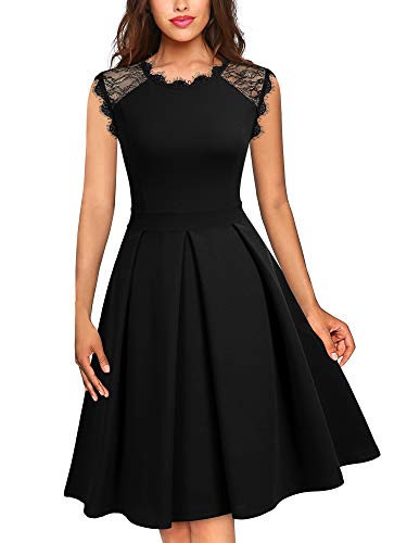 MISSMAY Women's Vintage Floral Lace Cocktail Sleeveless Scoop Neck Formal Skater Dress, X-Large