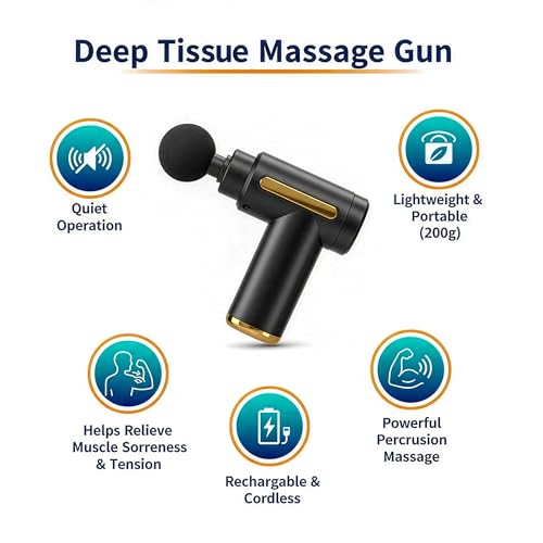 Image of Athri Aura Electric Handheld Massage Gun | Pain Relief & Muscle Recovery | Deep Tissue Body Massager with 4 Heads | Full Body Relaxation Tool | Multi Color | Pack of 1