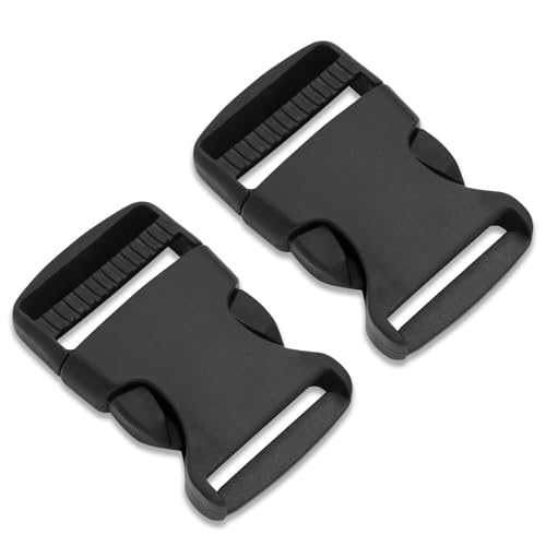 Pack de 2 Hebillas de Plástico de 38mm, Cierres de Clip de Liberación Lateral para Mochilas, Bolsos y Manualidades, Hebilla de Repuesto Duradera y Resistente - Negro