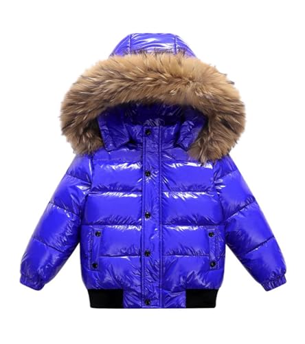 Acuryx Giacca di Piuma da Unisex Bambino Ragazzo Cappotto Impermeabile Invernale con Cappuccio in Pelliccia Sintetica Blu 2-3 Anni