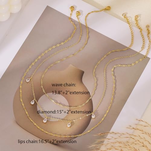 Layered Necklaces for Women, Dainty Gold Necklace Stack 14k Gold Plated Layering Cubic Zirconia Choker Necklaces for Women Trendy Simple Layered Gold Necklace Set Fashion Jewelry4