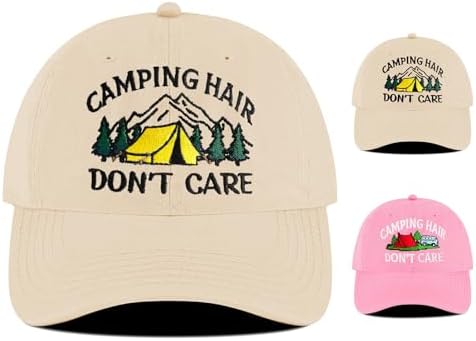 Embroidered Camping Hat, Adjustable Cotton Baseball Cap, Funny Camp Gifts for Women Men