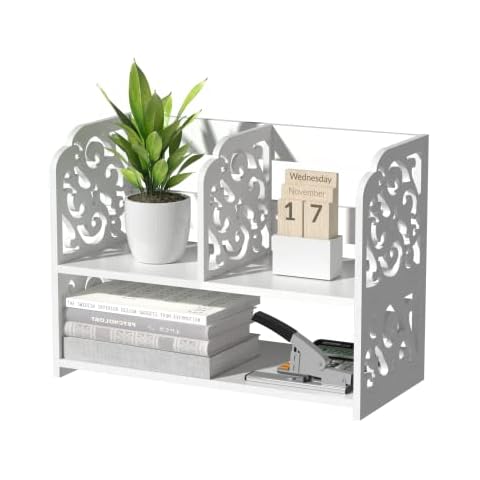 TY ARTS & CULTURE Desktop Organizer, Hollow Pattern Vintage Desk Storage Rack for Women Men and Kids, White Desktop Shelf Organizer for Home Office Desk Furniture Cover