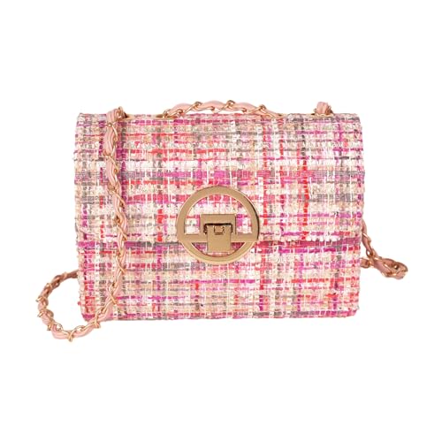 Women Tweed Purses Lattice Clutch Crossbody Bag Trendy Ladies Evening Square Shoulder Bag with Chain Designer Purses