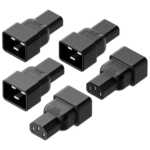 Vellcon 5 PACK IEC 320 C13 to C20 AC Adapter, IEC 15A to 10A,16A to 10A AC Converter,C20 16A to C13 10A Power Connector Cover