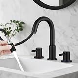 Pull-Down Bathroom Faucet 3 Hole 8 Inch with Pop-Up Drain Matte Black