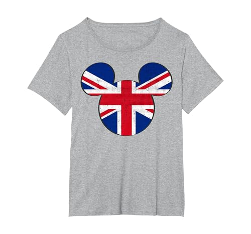 Disney Mickey Mouse Logo England Flag Fill T-Shirt, Women's Plus, Heather Grey, 5X