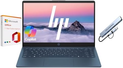 HP 14" Business Laptop Computer with 1-Year Office 365, Intel Quad-Core N150 Processor, 640GB Storage (128GB UFS+512GB Docking Set), 16GB RAM, Windows 11 Home, Waterfall Blue