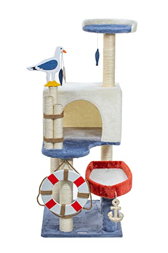Hyabi 46.8 Inch Boat Buoy Novelty Seagull Cat Tree Tower Condo Furniture Apartment Plush Habitat Kitten Amusement Platform With Scratch Posts Toy Fish Pet House Play For Indoor Cats (Large 46.8" H) #TOP1