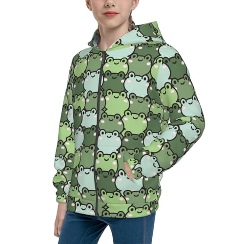 Cute Frog Cartoon Kids Pullover Hoodies Boys Zip Up Sweatshirts Girls Athletic Clothes with Pocket