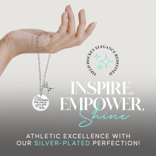 She Believed She Could So She Did Field Hockey Necklace • Engraved Stainless Steel Pendant with Stick Charm • Inspirational Jewelry Gift for Players, Coaches & Teams2