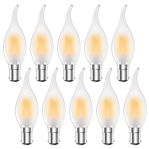 MZYOYO SBC B15 4W LED Candle Bulb,Dimmable Small Bayonet Light Bulb C35,2700K Warm White,Small Bayonet Candle Bulbs,Equivalent 35W,350LM,230V,for Chandeliers,Ceiling Light,Frosted,Pack of 10