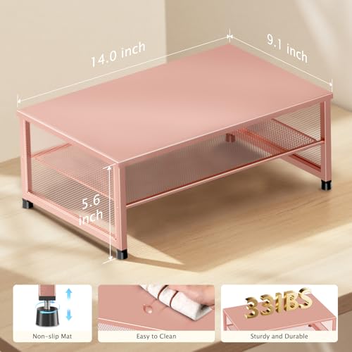 Image of ECOLOVI 2-Tier Computer Monitor Stand Riser, Printer & Laptop Stand, Office Desk Accessories, Workspace Desk Organizer for Home Office Supplies, Rose